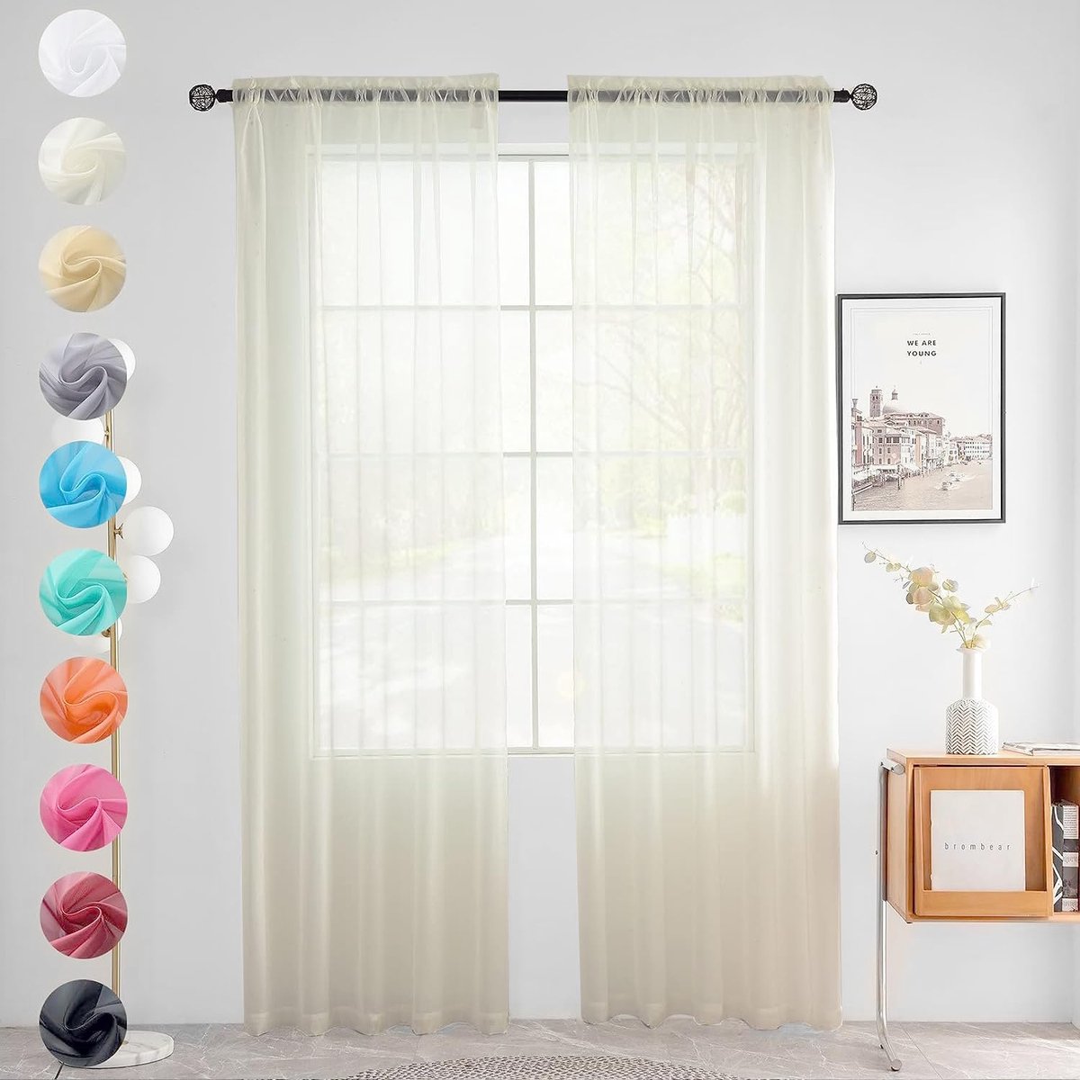 Ibenzoa Transparante Voile Gordijnen Set van 2 Stuks met Zakvenster, 140x225cm Ivoor
