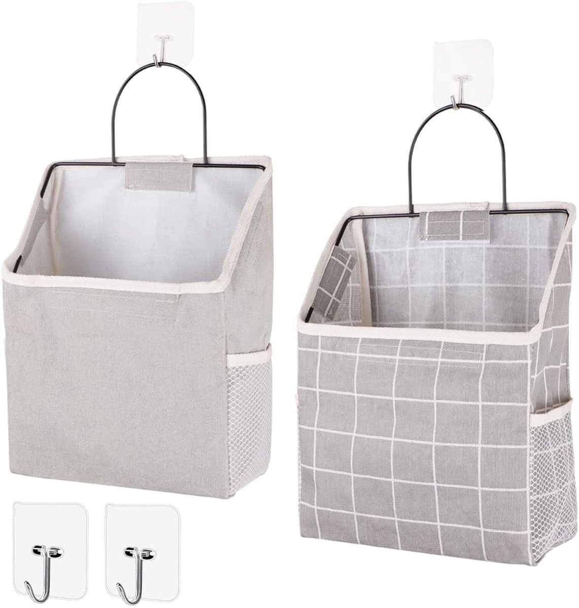 Ibenzoa® Wit Wandhangende Organizers, 2 Sets, Opvouwbaar Linnen, Met Metalen Frame, Voor Slaapkamer, Badkamer, Keuken