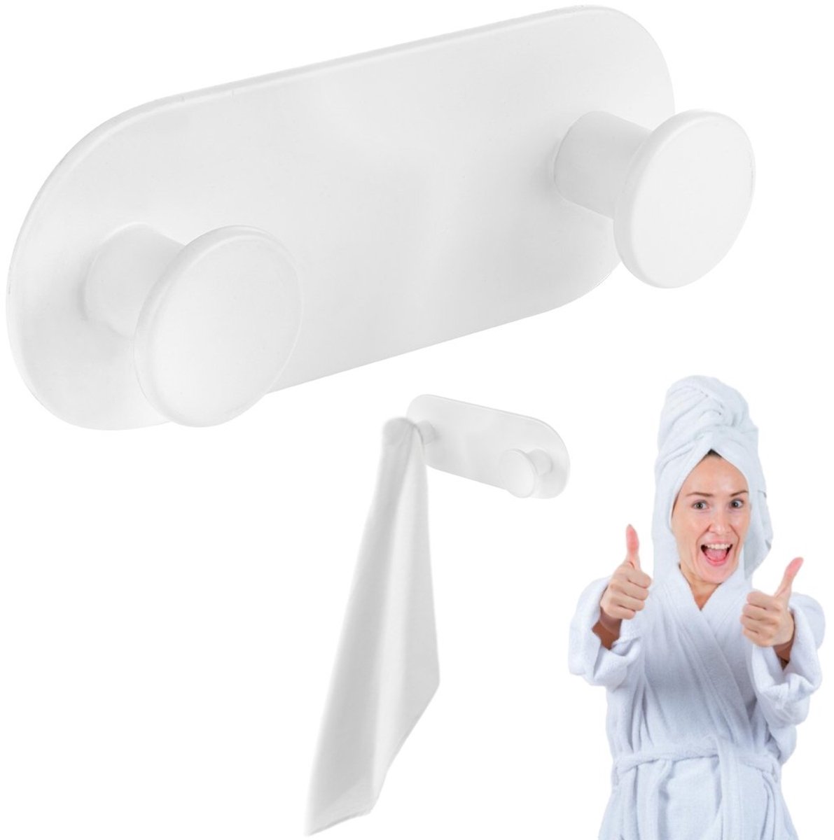 Laveo Miri - Dubbele Handdoekhouder - Haak - Wandmontage - Wit