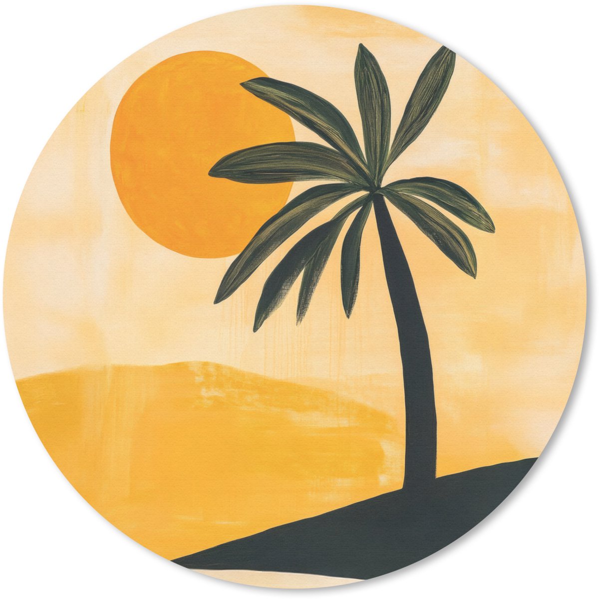 Muismat rond 40x40 cm - Mousepad Illustratie - Palmboom - Zon - Heuvels - Ronde muismatten