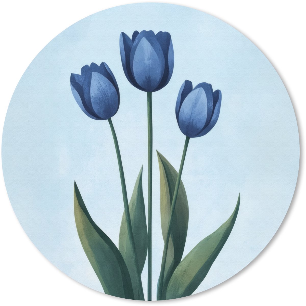 Muismat rond 40x40 cm - Mousepad Tulpen - Blauw - Bladeren - Ronde muismatten