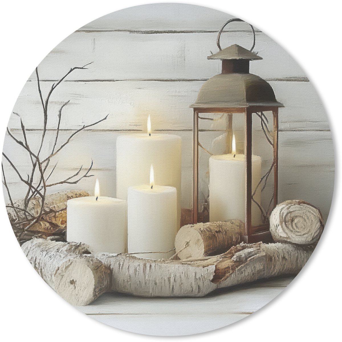 Muismat rond 20x20 cm - Mousepad Stilleven - Wit - Kaarsen - Rustiek - Natuur - Ronde muismatten