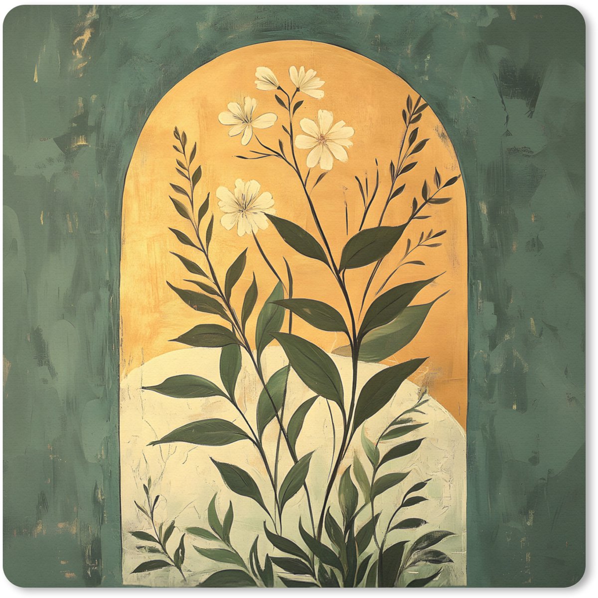 Muismat 20x20 cm - Mousepad Plant - Bloemen - Wit - Muismatten