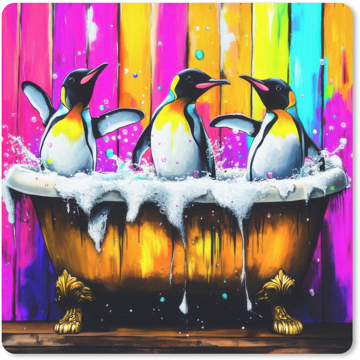 Muismat 30x30 cm - Mousepad Pinguïns - Badkuip - Kleurrijk - Schuim - Muismatten