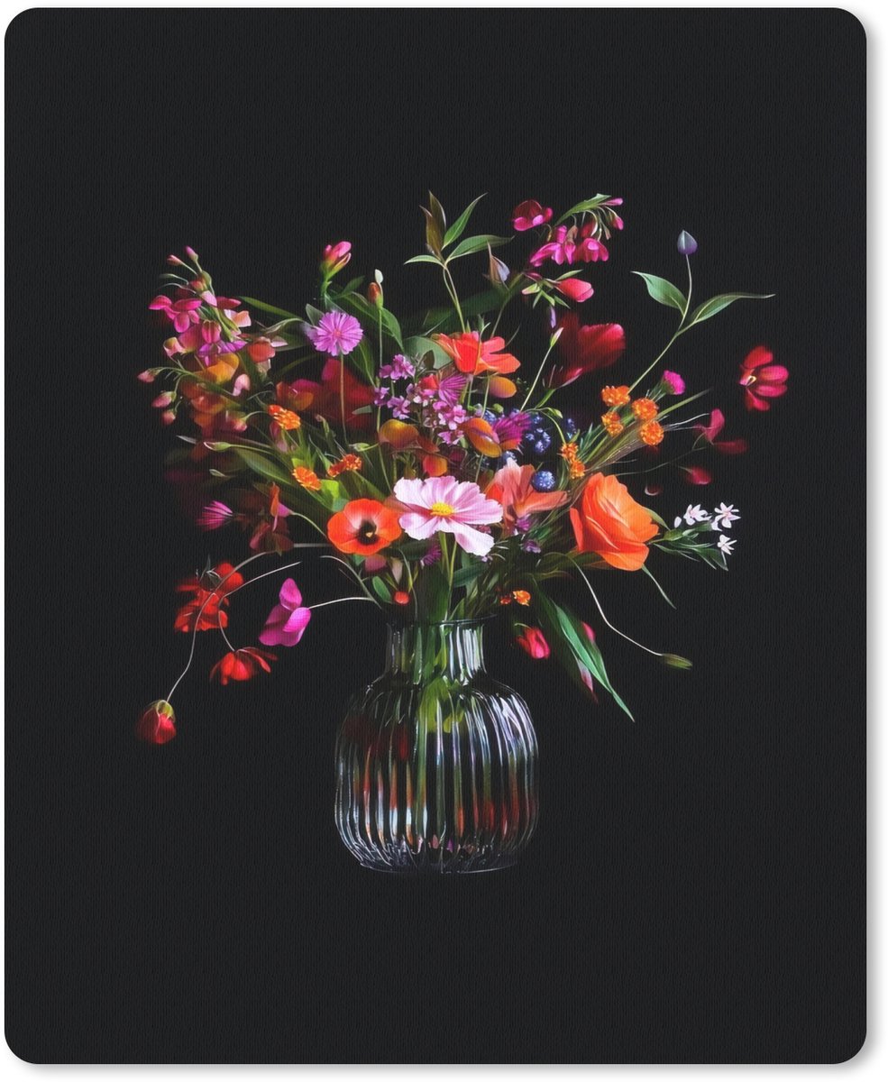 Muismat 19x23 cm - Mousepad Boeket - Veldbloemen - Vaas - Muismatten