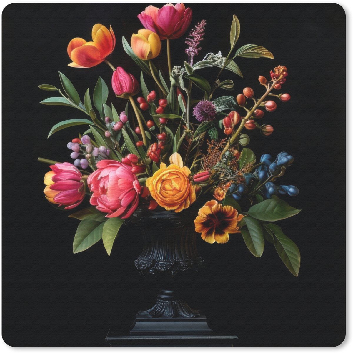 Muismat 20x20 cm - Mousepad Tulpen - Bessen - Boeket - Vaas - Muismatten