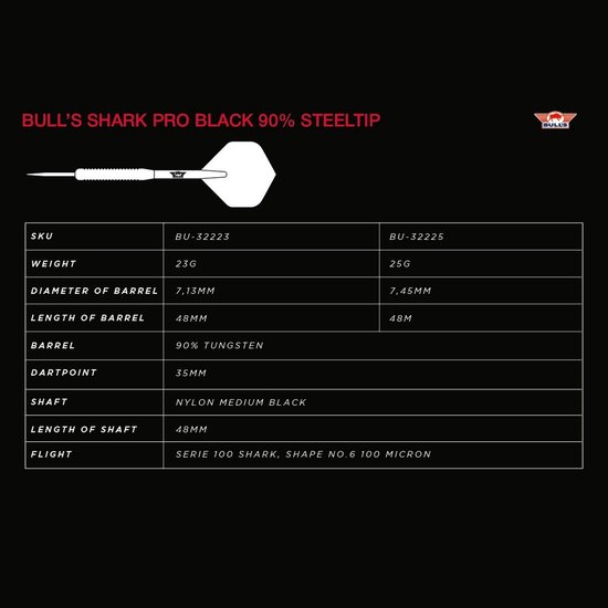 Bull's Shark Pro Black - 90% Tungsten Dartpijlen - 25 gram van Bull's — afbeelding 2