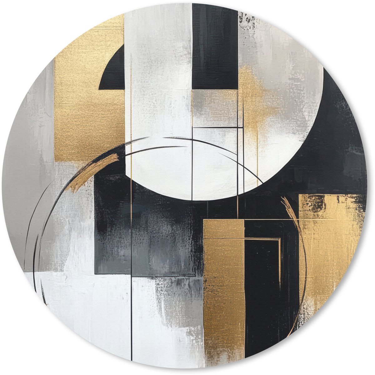 Muismat rond 20x20 cm - Mousepad Abstract - Goud - Zilver - Vormen - Aesthetic - Ronde muismatten