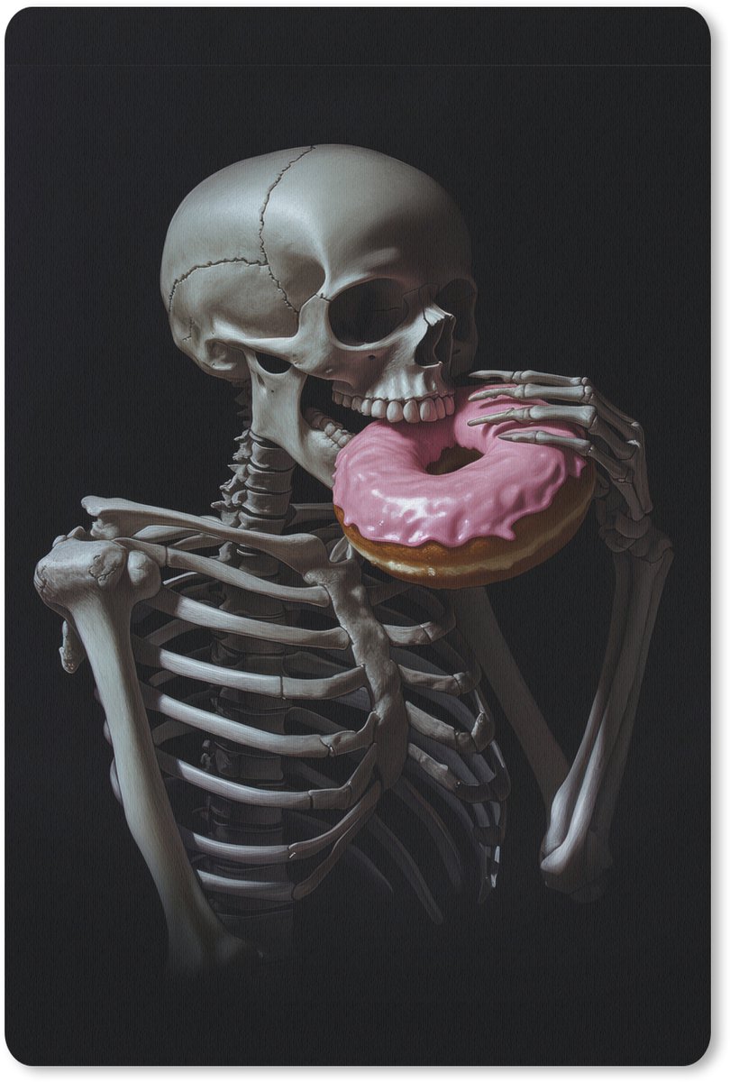Muismat 18x27 cm - Mousepad Skelet - Donut - Eten - Schedel - Roze - Muismatten
