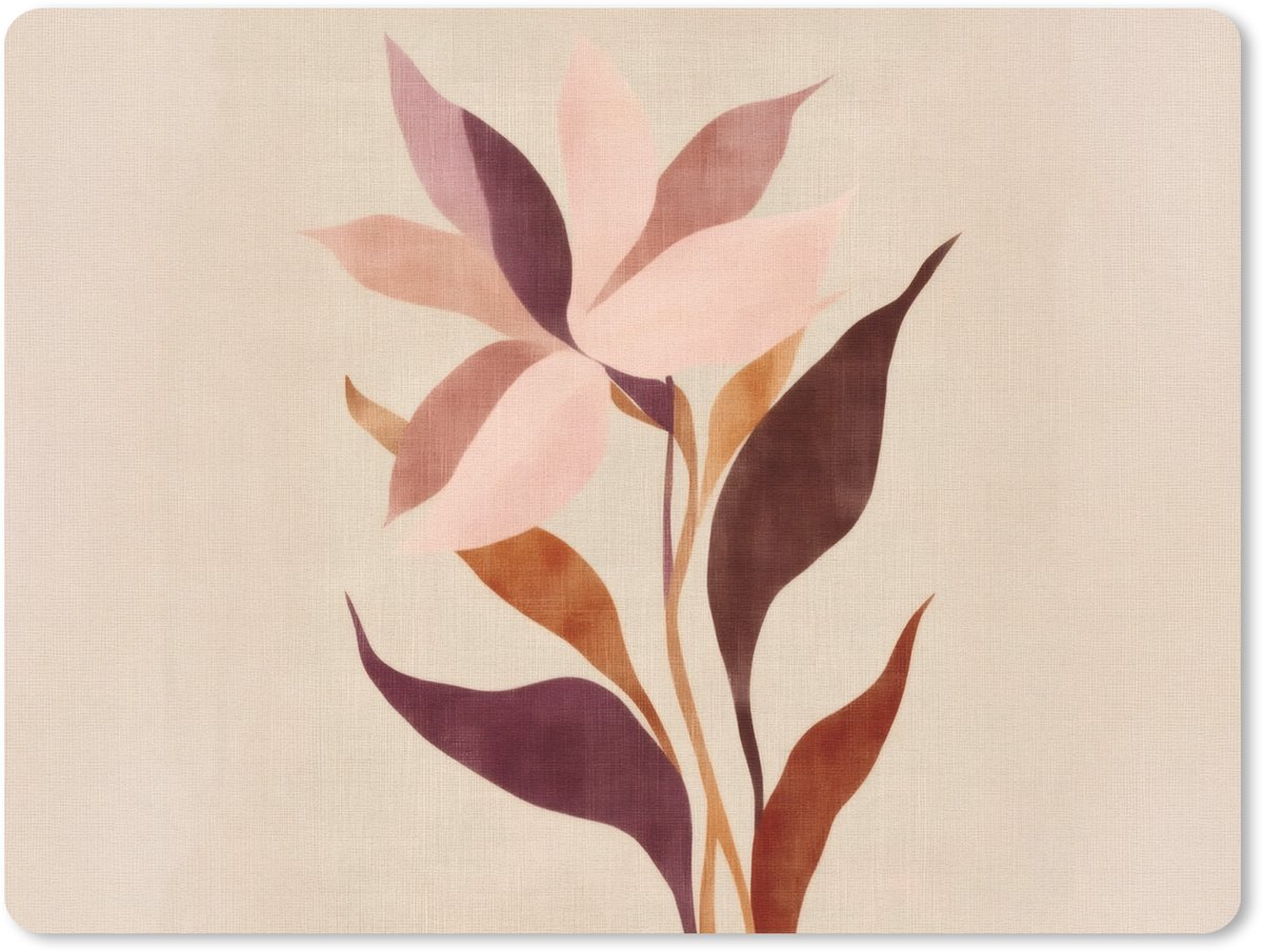 Muismat 23x19 cm - Mousepad Bloemen - Blaadjes - Minimalistisch - Roze - Muismatten