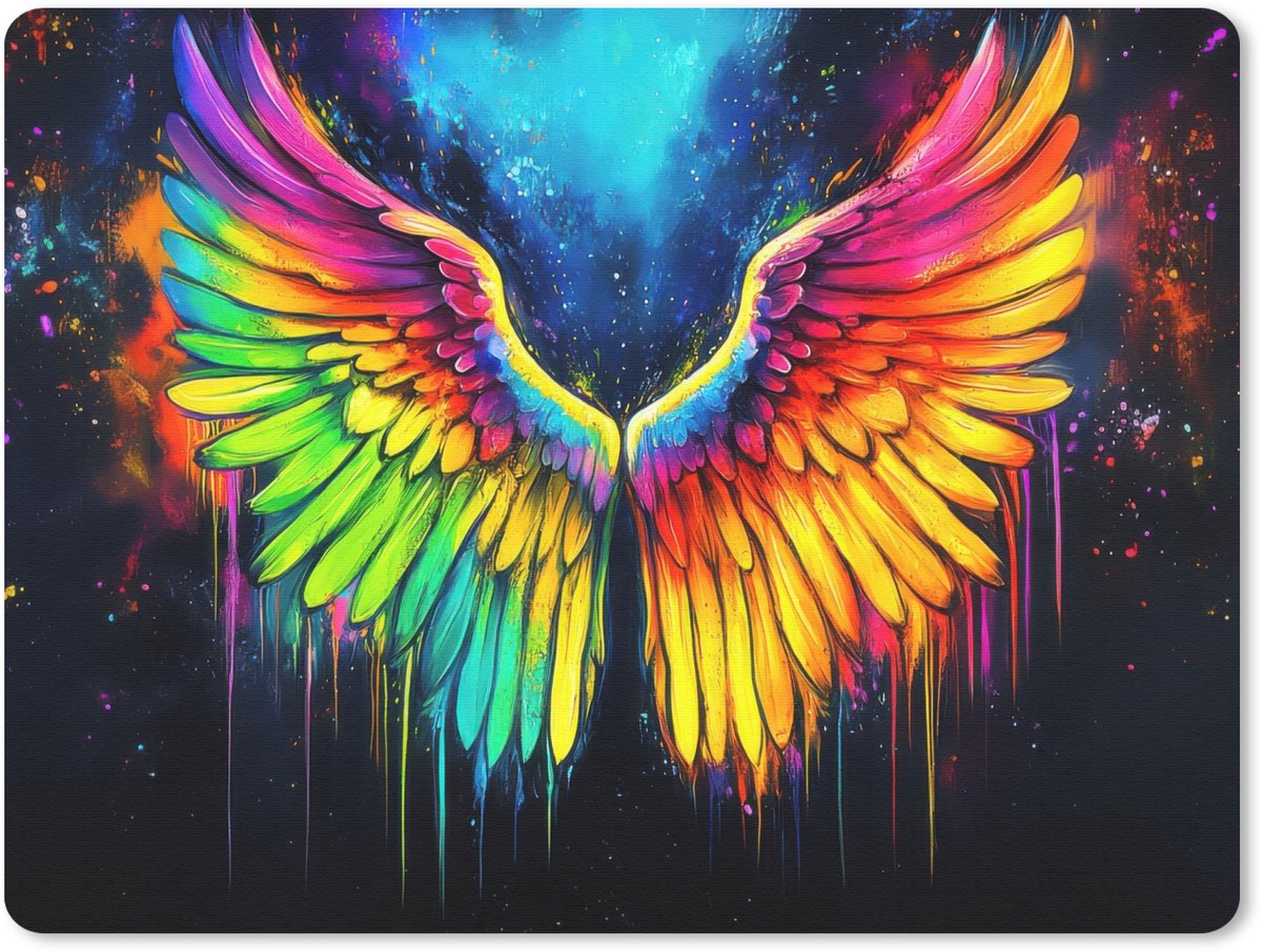 Muismat 23x19 cm - Mousepad Regenboogkleuren - Vleugels - Magisch - Muismatten