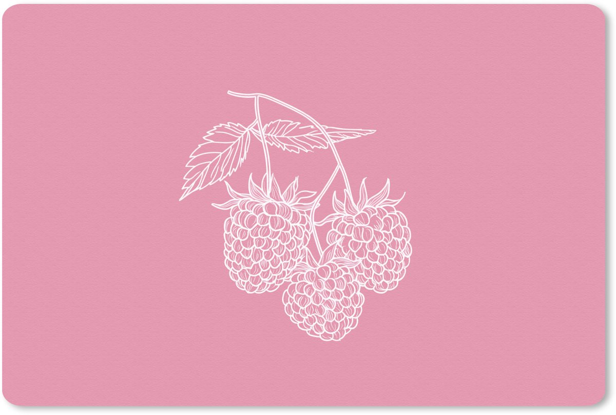 Muismat 27x18 cm - Mousepad Frambozen - Steel - Getekend - Roze - Muismatten