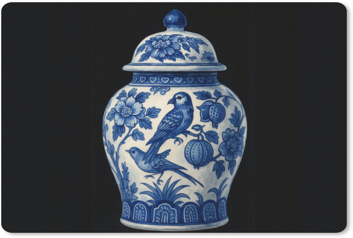 Muismat 27x18 cm - Mousepad Pot - Delfts Blauw - Bloemen - Muismatten