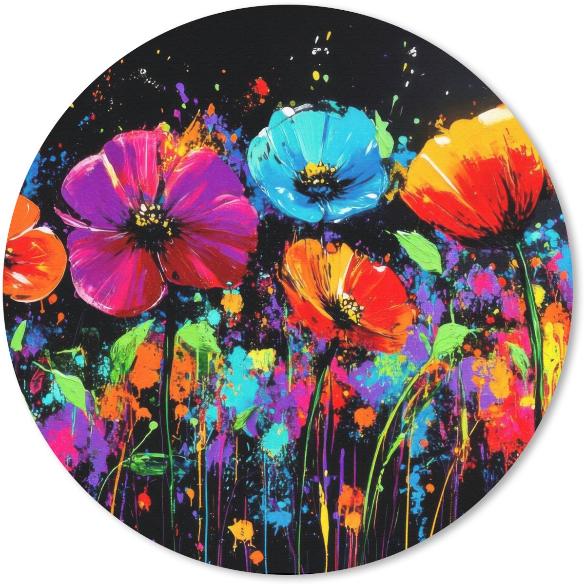 Muismat rond 30x30 cm - Mousepad Bloemen - Kleurrijk - Spetters - Ronde muismatten