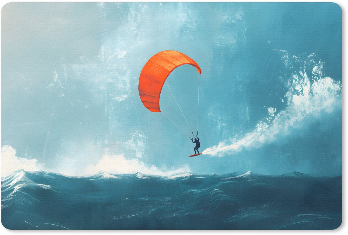 Muismat 27x18 cm - Mousepad Kitesurfer - Oranje - Zee - Lucht - Muismatten