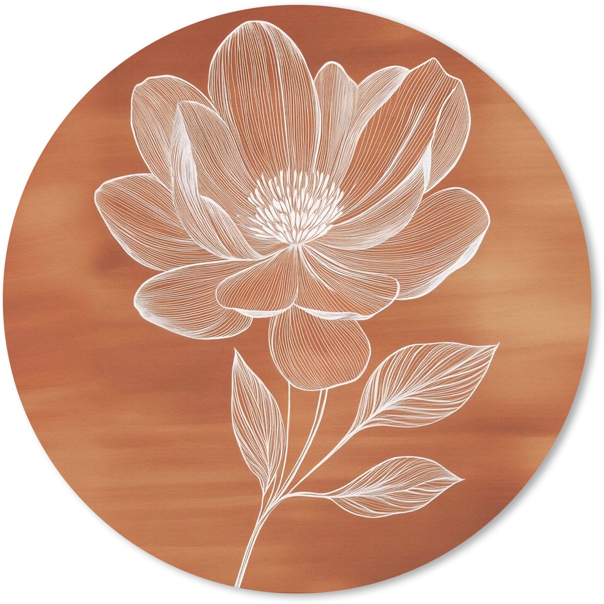 Muismat rond 20x20 cm - Mousepad Bloem - Minimalistisch - Wit - Ronde muismatten