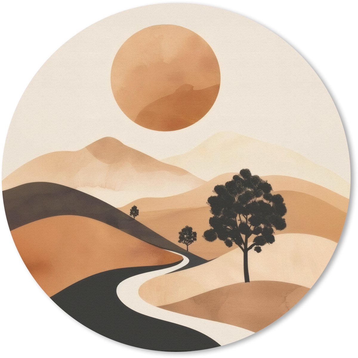 Muismat rond 40x40 cm - Mousepad Zon - Heuvels - Boom - Abstract - Ronde muismatten