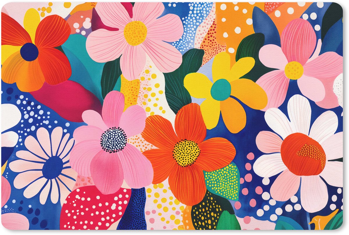 Muismat 27x18 cm - Mousepad Bloemen - Kleurrijk - Stippen - Muismatten