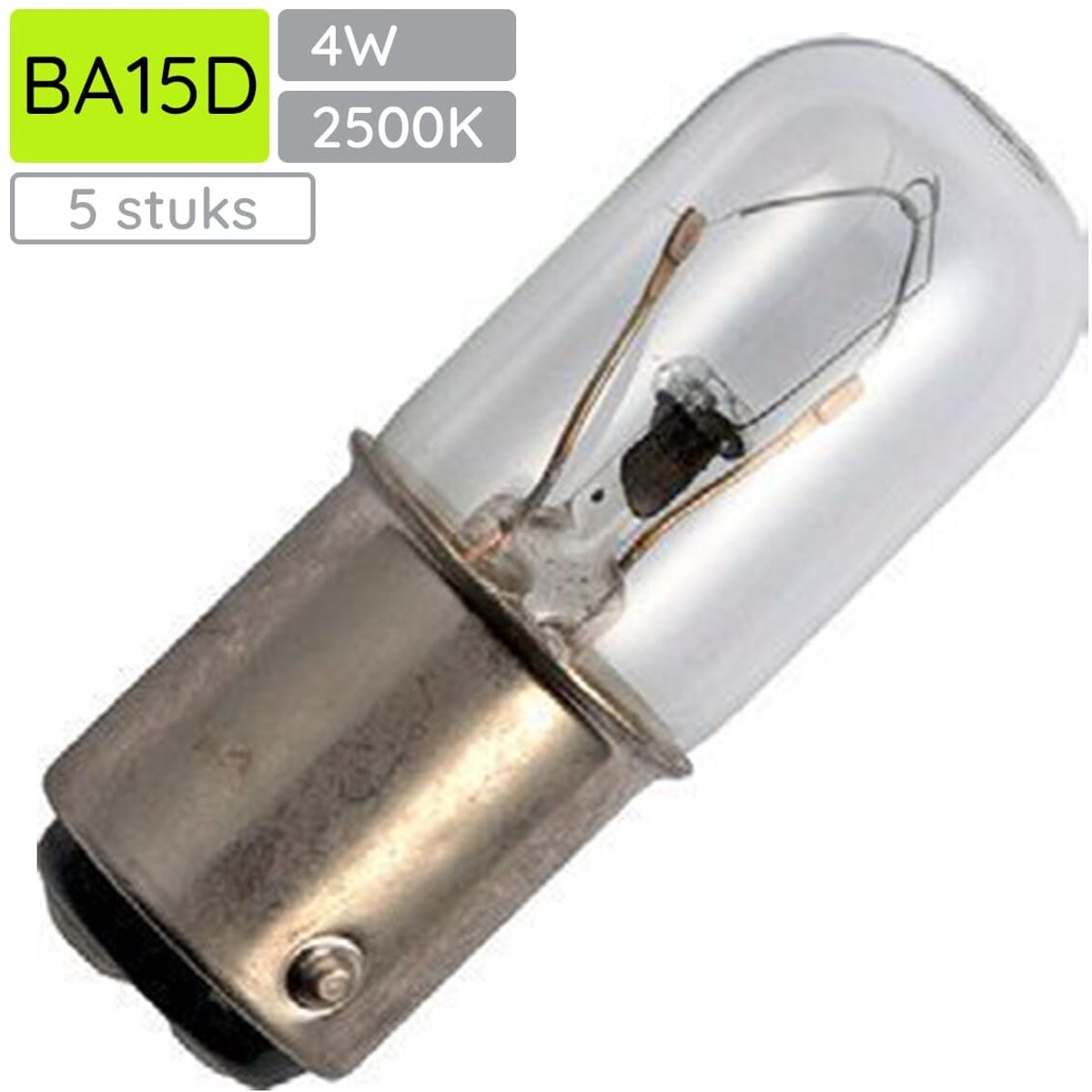 Signaallamp Ba15d 12V 4W - 333 mAh - 5 stuks - T16 Gloeilamp Ø16mm - 45mm - 2500K - Dimbaar