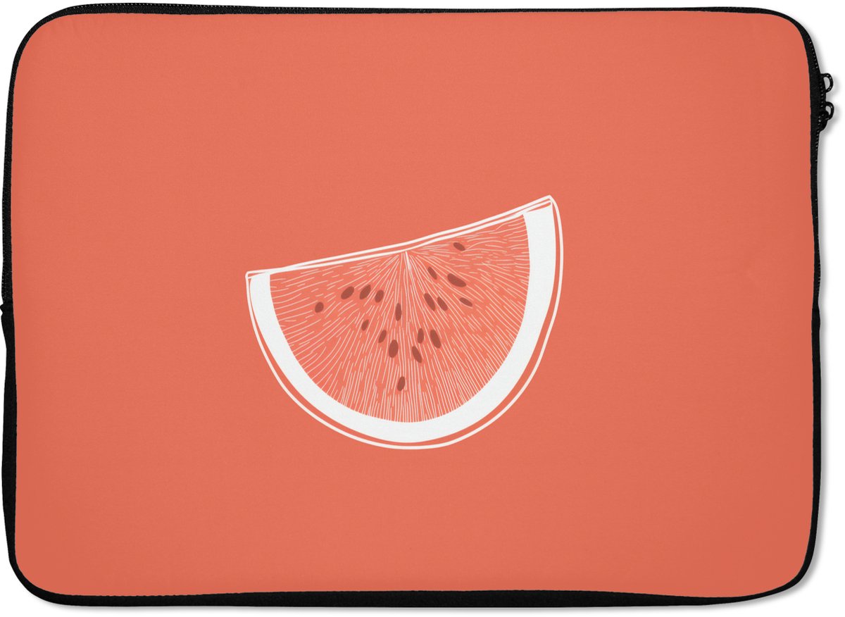 Laptophoes 13 inch - Watermeloen - Lijnen - Koraalrood - Laptop sleeve - Binnenmaat 32x22,5 cm - Zwarte achterkant