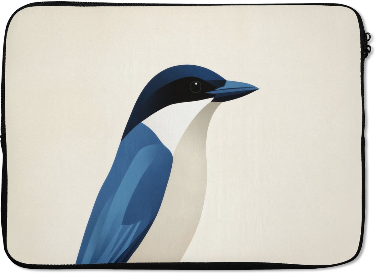 Laptophoes 14 inch - Illustratie - Blauw - Vogel - Laptop sleeve - Binnenmaat 33x23 cm - Zwarte achterkant
