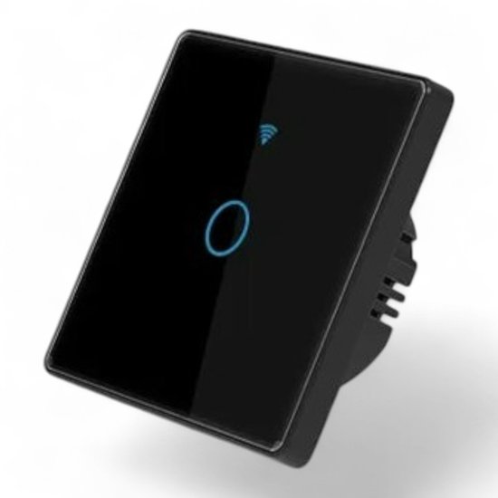 Interrupteur tactile Smart Wi-Fi Zwart | 1 bouton | Aucun Geen neutre requis | Panneau en verre trempé | Alexa et Google Home | Prise en charge du RF433