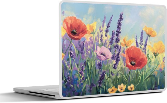 Laptop sticker - 15.6 inch - Weide - Bloemen - Kleurrijk - 36x27,5cm - Laptopstickers - Laptop skin - Cover