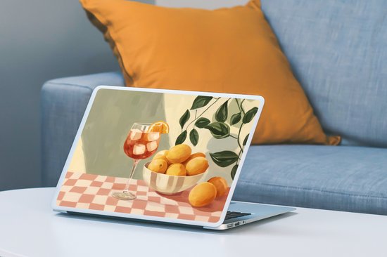 Laptop sticker - 10.1 inch - Citroenen - Glas - Tafelkleed - Geblokt - 25x18cm - Laptopstickers - Laptop skin - Cover