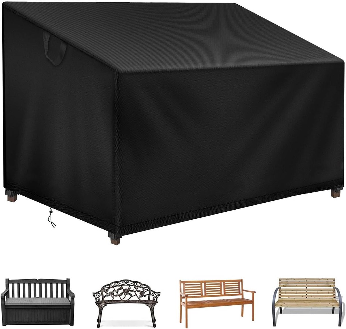 Famanu Tuinbankhoes, 2-zits, waterdicht, weerbestendig, 500D Oxford, heavy duty, beschermhoes voor tuinbank, afdekking, winterbestendig, 134 x 66 x 63/89 cm zwart