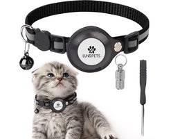 Lunspets Kattenhalsband Tag Houder met Adreskoker kat & Veiligheidssluiting - Katten Halsband - Halsband kat & kitten - Kattenbandje met belletje - Reflecterend - Zwart - Tag Houder & Adreskoker - Voor grote & kleine katten - Incl. Schroevendraaier