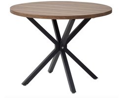 Varnox Massief Houten Eettafel - Nordic Ronde Tafel - Keukentafel - Stalen Frame - Koffietafel - Eetkamertafel - Woonkamer - Kantoormeubilair - 100cm - Bruin