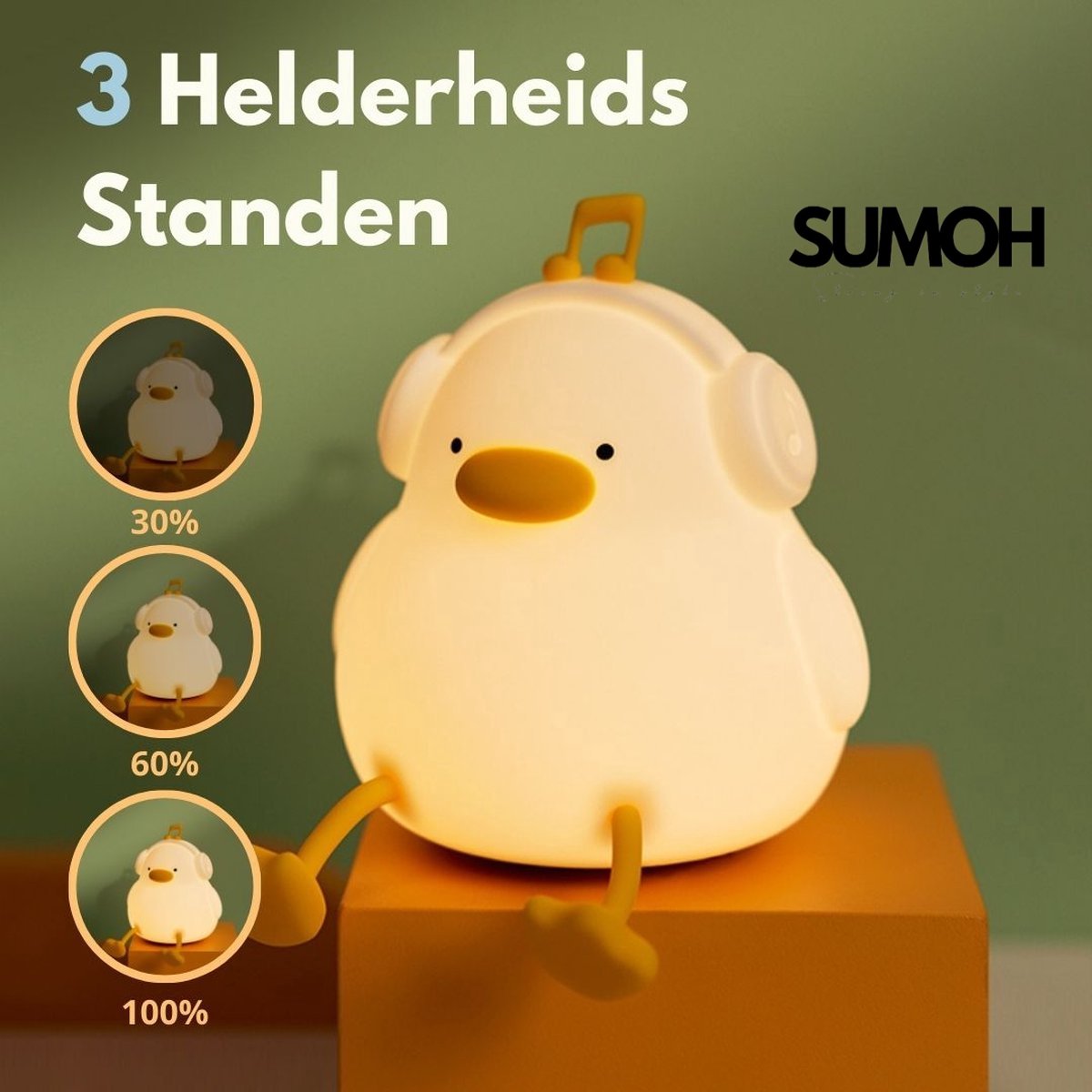 SUMOH® Kinder Nachtlampje Eend met Koptelefoon – Nachtlampje Baby – Dimbaar LED Nachtlampje – USB Oplaadbaar – BPA-vrij – Touchsensor – Timerfunctie – Voor Babykamer & Kinderen - Cadeau voor verjaardag, kraamcadeau, kerstcadeau of babyshower