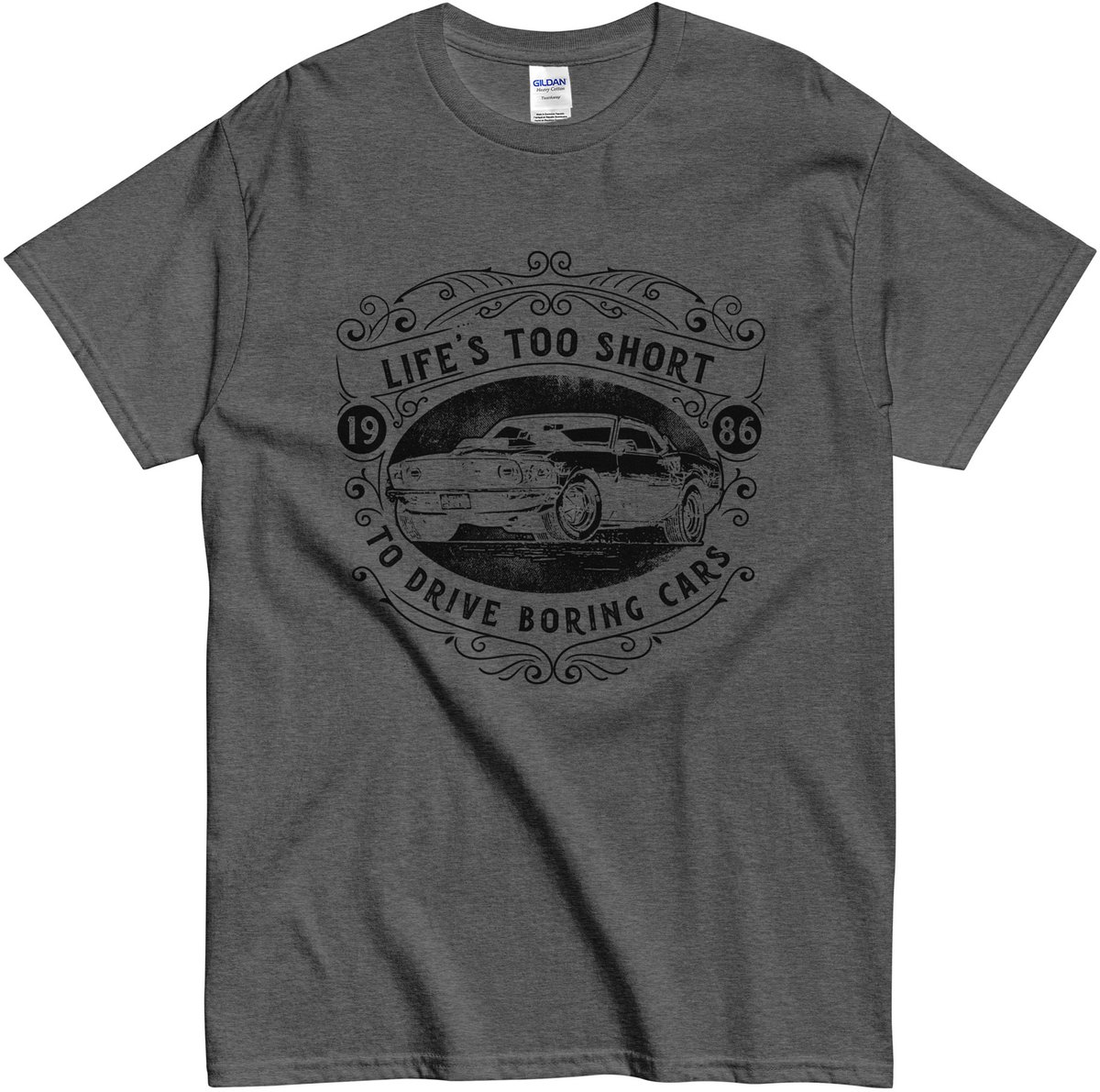 Auto T Shirt - Dames en Heren - Life's Too Short to Drive Boring Cars - Klassieke Auto - Grijs - L