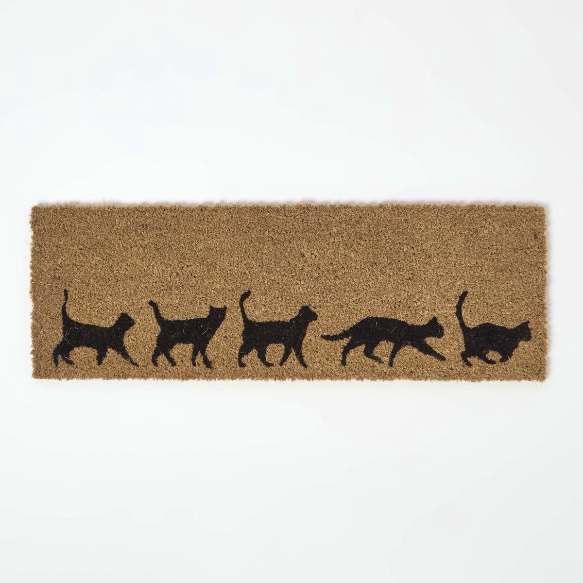 Homescapes Antislip Kokosnoot Deurmat met Kattenmotief, 25 x 75 cm