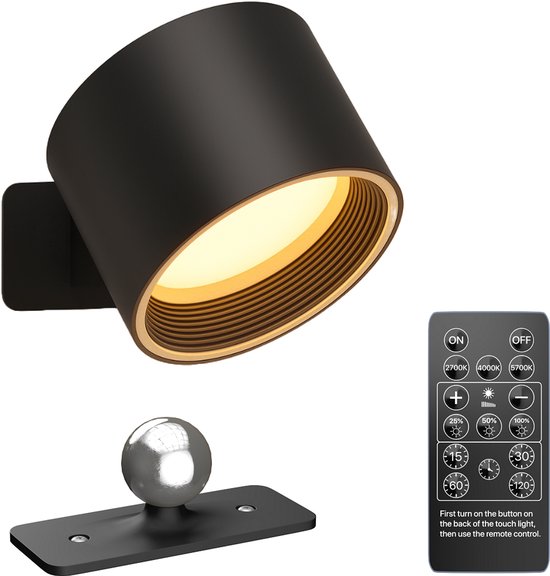Luminize Oplaadbare wandlamp op batterijen draadloos - Dimbaar - Wandlamp op accu - Nachtlampje