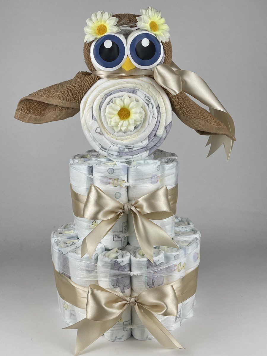 Chouette-Chouette | Luiertaart Neutraal | Kraamcadeau | Geboorte Jongen Meisje | Babyshower | Uil Sand - Beige