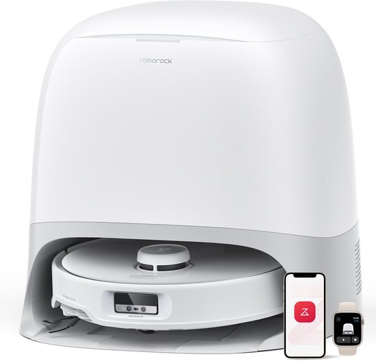 Roborock Qrevo Curv – Robotstofzuiger met dweilfunctie – 18500 Pa zuigkracht – Zelfreinigend dock & AI-navigatie – Dual Anti-Tangle-systeem – AdaptiLift-chassis – 75 ℃ warmwater mopwas – Intelligente vuildetectie & spraakassistent – Wit