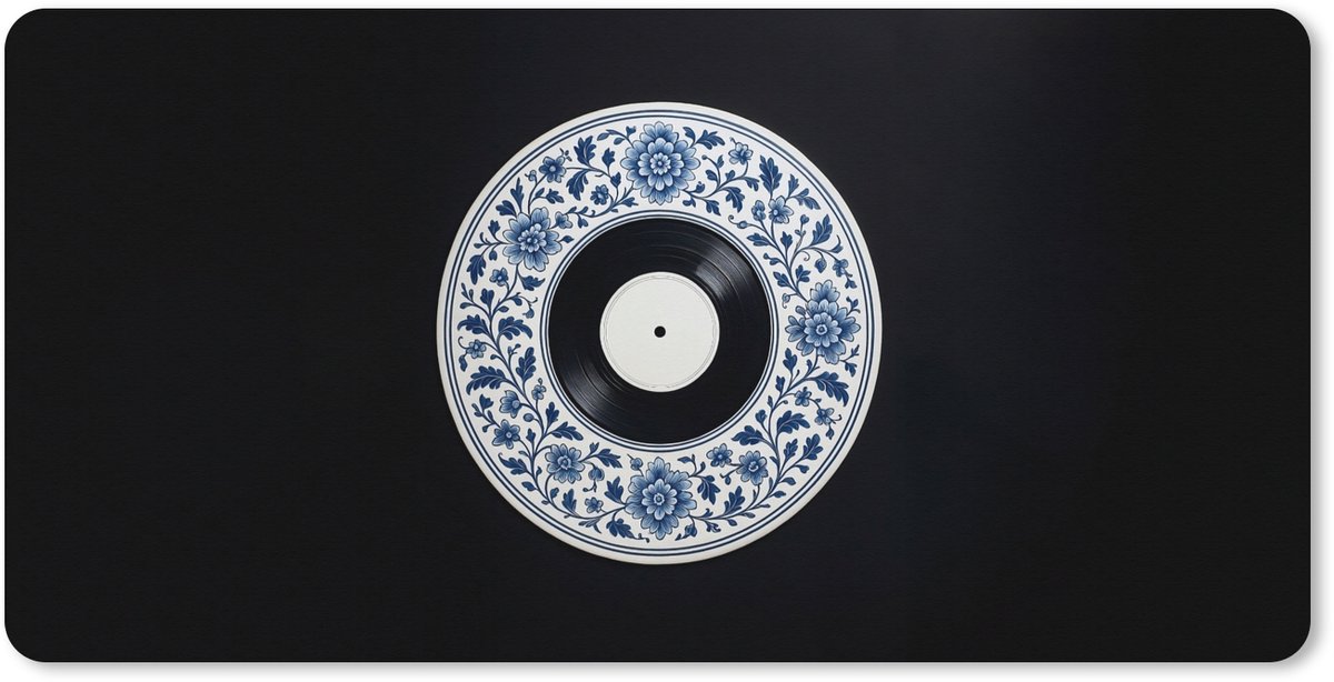 Muismat XXL 80x40 cm - Bureau onderlegger - Bureau mat Vinyl - LP - Delfts Blauw - Muziek - Bureaumat - Gaming mousepad xl - Bureaulegger groot - Computer deskmat