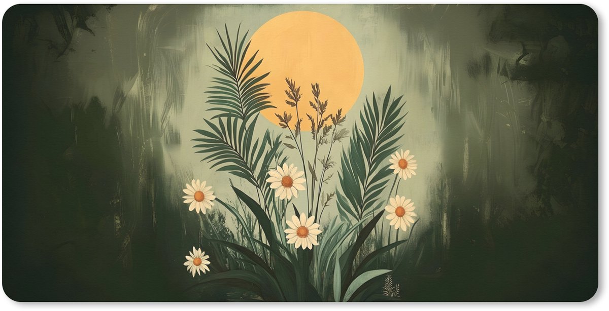 Muismat XXL 100x50 cm - Bureau onderlegger - Bureau mat Bloemen - Bladeren - Zon - Groen - Bureaumat - Gaming mousepad xl - Bureaulegger groot - Computer deskmat