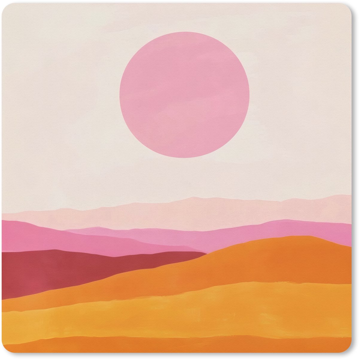 Muismat XXL 80x80 cm - Bureau onderlegger - Bureau mat Heuvels - Oranje - Zon - Abstract - Bureaumat - Gaming mousepad xl - Bureaulegger groot - Computer deskmat