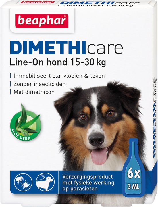 Beaphar Dimethicare Line-on Vlooien- en Tekenmiddel Hond - 15 Tot 30 kg - 6 Pipetten