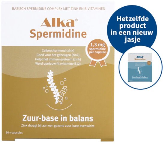 Alka® Spermidine - 1.3mg Spermidine per capsule - Hoge dosering spermidine - 60 capsules - Basisch Spermidine complex met B-Vitamines en zink
