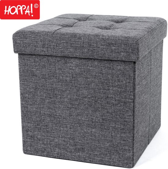 Hoppa! | Tabouret avec espace de rangement | MDF - gris - 38 x 38 x 38 cm (L x P x H)