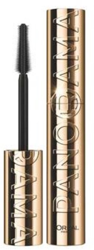 Gouden mascara huls met 'PANORAMA' in reliëf en een open mascara borsteltje.