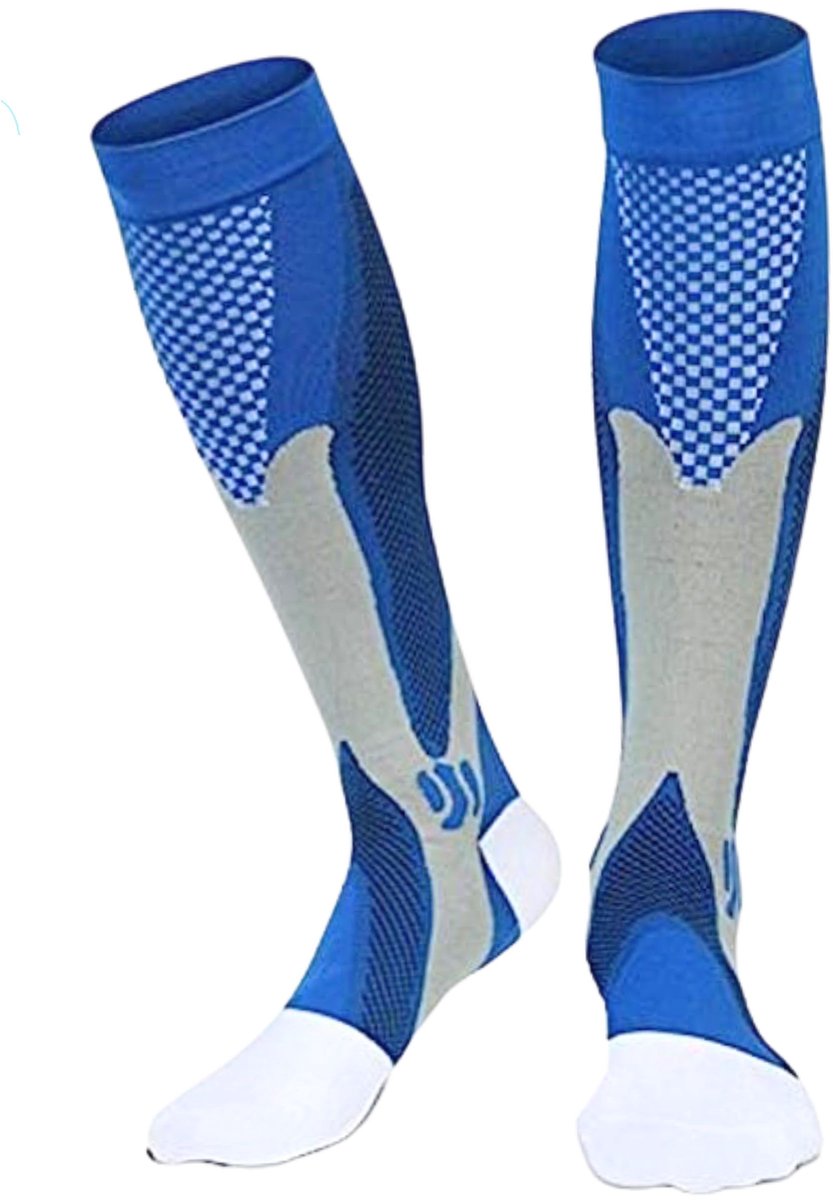 KANGKA Compressiekousen met 20-30 mmHg - Blauwe Compressie sokken Maat 36 tot 40 (S/M) - Sportsokken - Hardloopsokken - Wandelsokken - Unisex
