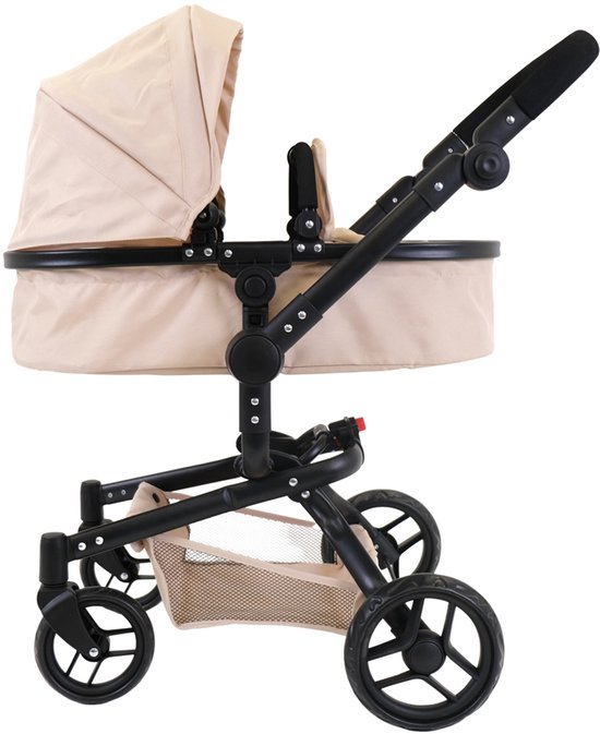 Bandits & Angels Poppenwagen Beige Modern Angel 2in1 Sand vanaf 3 jaar - Poppenbuggy - Voor Meisjes - Verstelbare Duwstang 48-81 cm - Volledig Inklapbaar - Met Boodschappenmand