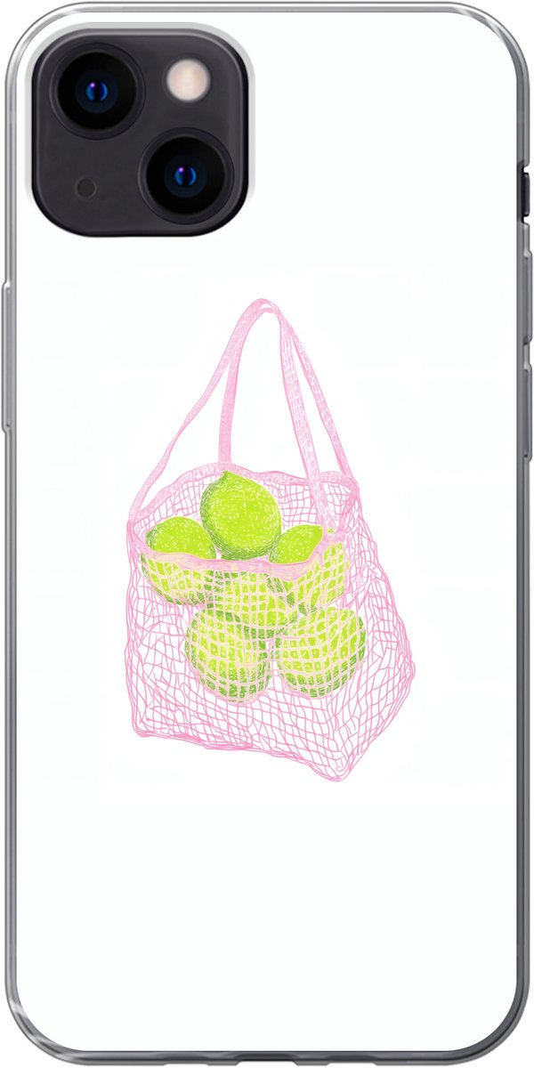 Telefoonhoesje Geschikt voor iPhone 13 hoesje - Netzakje - Roze - Illustratie - Limoenen - Siliconen Telefoonhoesje Telefoonhoesje