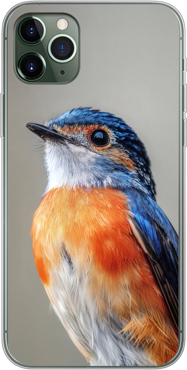 Telefoonhoesje Geschikt voor iPhone 11 Pro Max hoesje - Kleurrijk - Vogeltje - Veren - Blauw - Siliconen Telefoonhoesje Telefoonhoesje