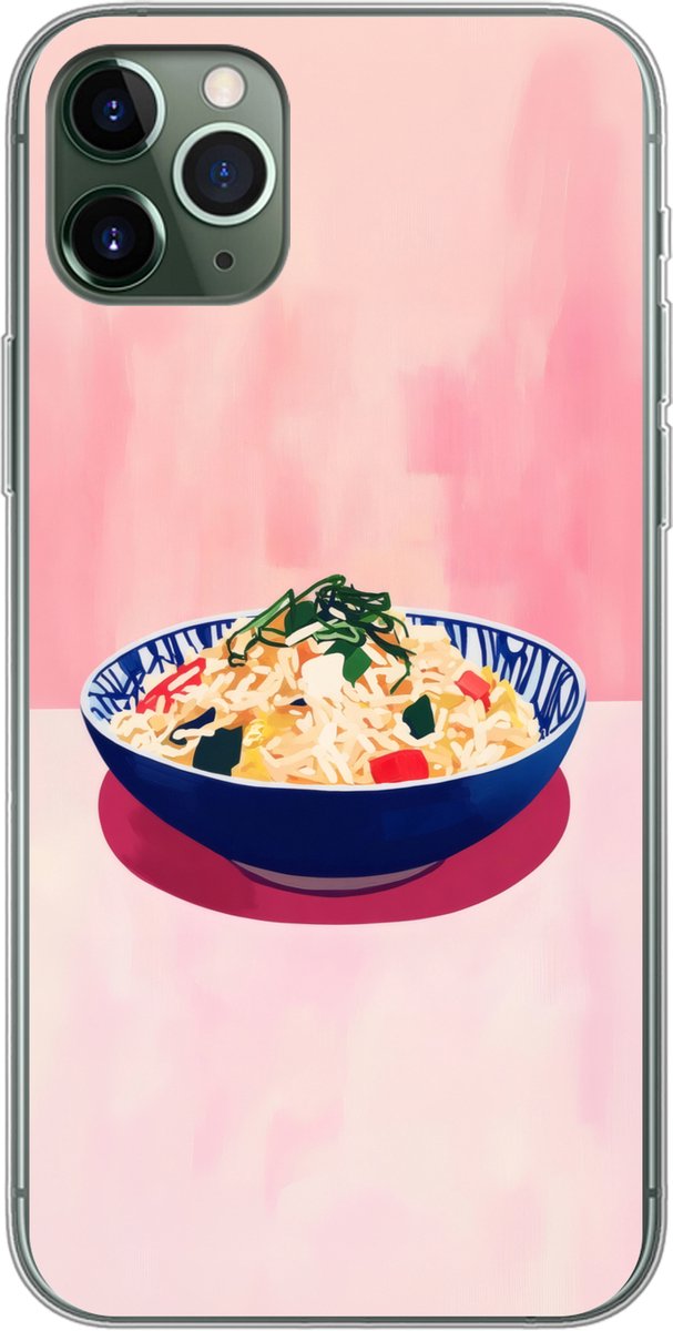 Telefoonhoesje Geschikt voor iPhone 11 Pro Max hoesje - Rijst - Illustratie - Kom - Groente - Siliconen Telefoonhoesje Telefoonhoesje