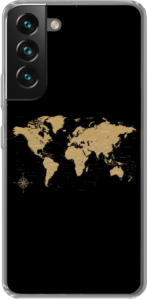Telefoonhoesje Geschikt voor Samsung Galaxy S22 Plus hoesje - Wereldkaart - Beige - Zwart - Siliconen Telefoonhoesje Telefoonhoesje